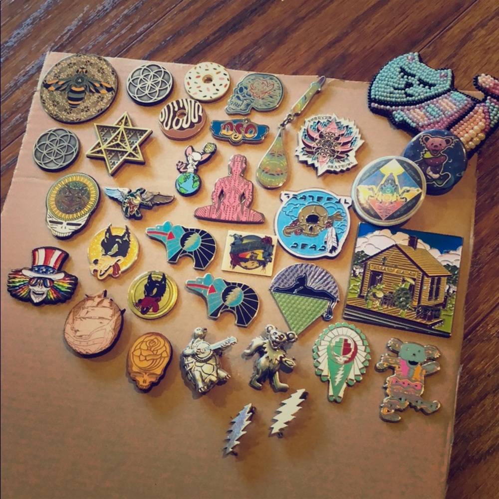 Pink Digital Buddha pin (middle of photo)